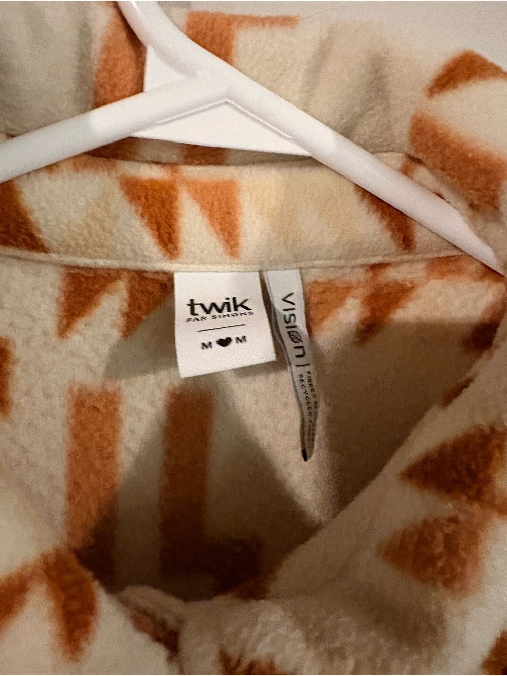 twik Aztec-Pattern Fleece Utility Jacket in Cream & Rust - Picture 2 of 2